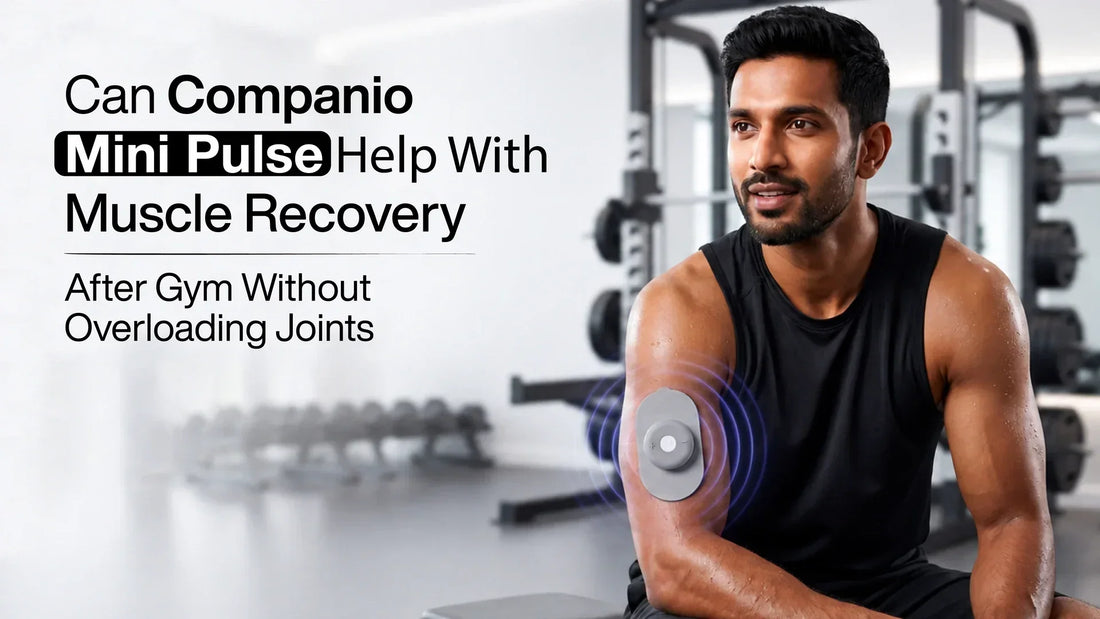 Mini Pulse wearable TENS and EMS device supporting muscle recovery after gym without overloading joints.