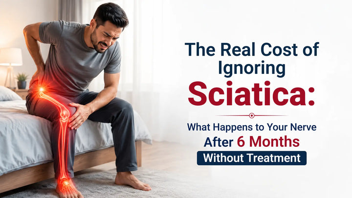 Man experiencing severe sciatica pain radiating from the lower back to the leg, highlighting the effects of untreated sciatica nerve compression.